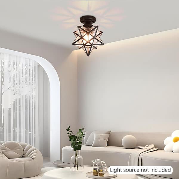 OUKANING 7.68 in. 1-Light Black Modern Moravian Star Semi-Flush