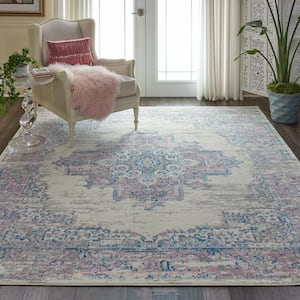 Grafix Ivory/Pink 9 ft. x 12 ft. Persian Medallion Transitional Area Rug