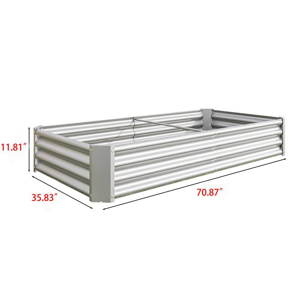 Silver Galvanized Metal Rectangular Raised Garden Bed, 6 x 3 x 1FT