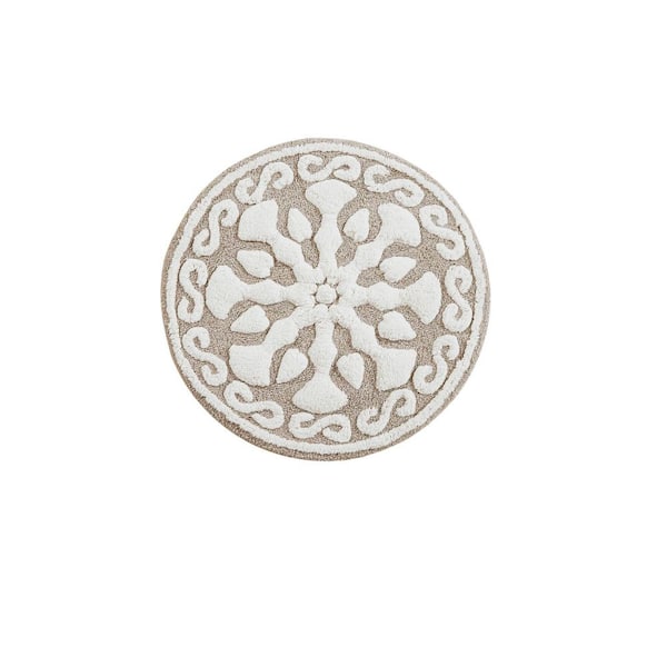 Marrakesh 25 in. x 25 in. Brown Taupe Medallion Tufted Cotton Round Bath Rug