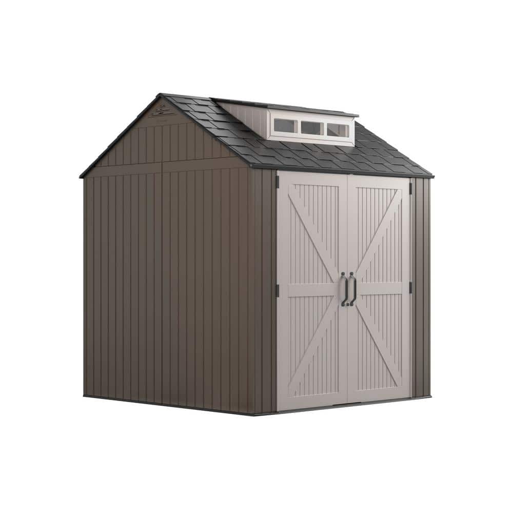 Brown Resin Medium Outdoor Storage Shed with Windows, 7 x 7 ft