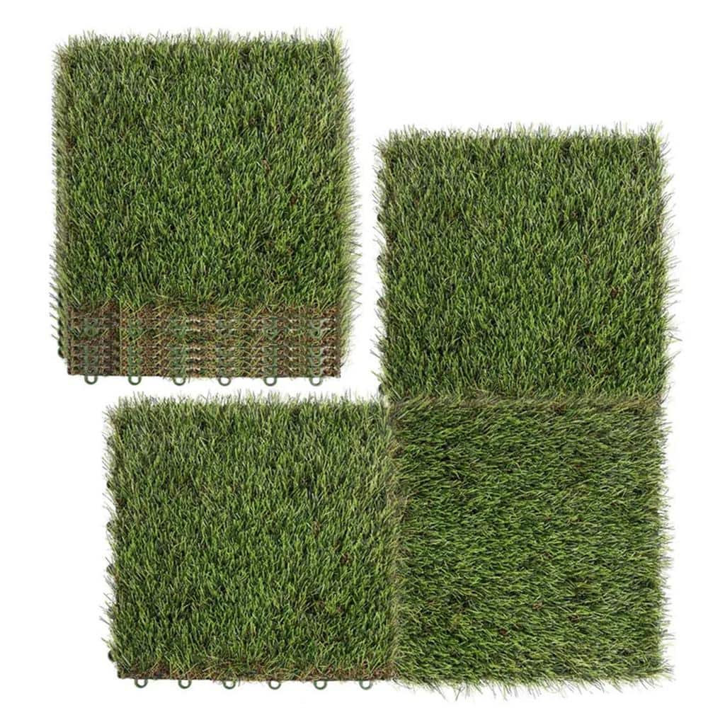 1 ft. x 1 ft. Autumn Green Outdoor Interlocking Tiles Polyethylene Realisti