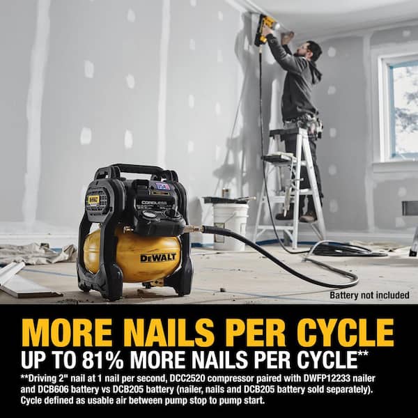 DEWALT - 2.5 Gal. 140 psi Portable 20V Cordless Air Compressor with FLEXVOLT 20V/60V MAX Lithium-Ion 6 Ah Battery