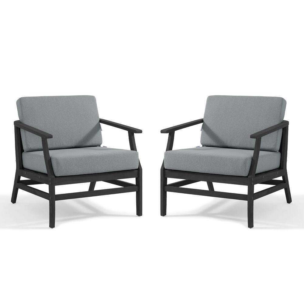 Black Teak Outdoor Lounge Chair with Gray Cushions (Set of 2) price history on PriceWatchPro