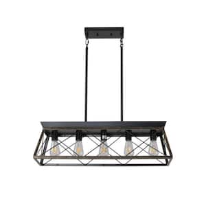 5-Light Gold and Black Island Rectangular Chandelier for Kitchen, Living Room, Dining Room with No Bulbs Included
