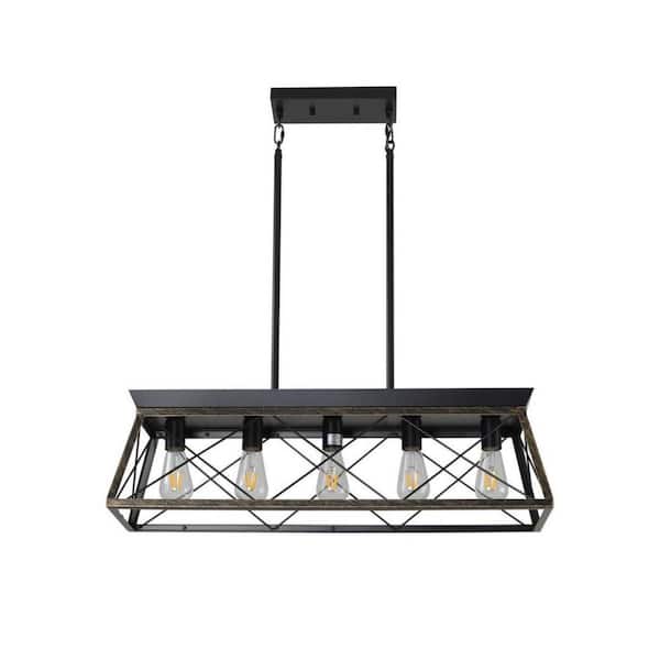 Tidoin 5-Light Gold and Black Island Rectangular Chandelier for Kitchen, Living Room, Dining Room with No Bulbs Included