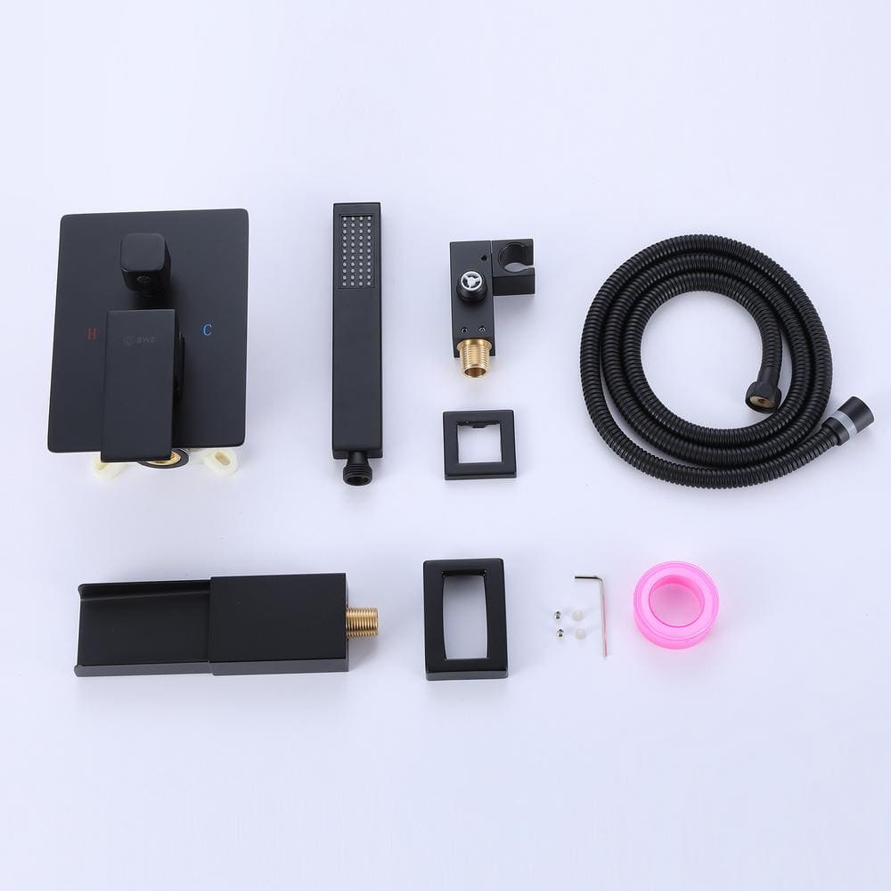 Matte Black Freestanding Waterfall Tub Faucet with Hand Shower