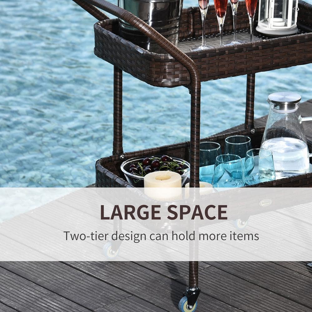 Outsunny 30.75'' Brown Rattan & Wicker Outdoor Serving Cart with Storage
