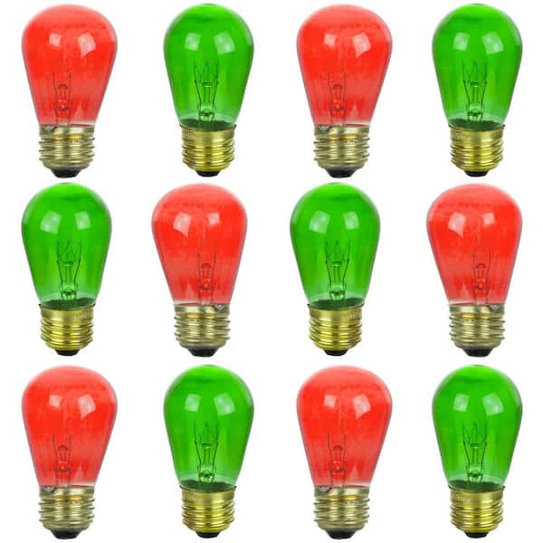 Sunlite 11-Watt S14 Incandescent Colored Green and Red Combo Pack Party Bulbs Dimmable Mercury Free Light Bulb (12-Pack)