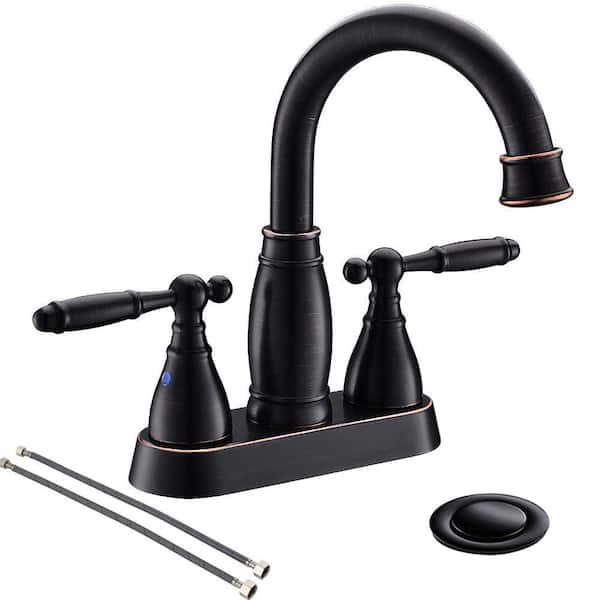 4 in. Centerset 2-Handles Bathroom Sink Faucet, Oil Rubbed Bronze RV Faucet with 360° Swivel Spout and Pop Up Drain