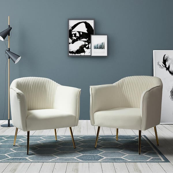 JAYDEN CREATION Auder Ivory Velvet Barrel Chair (Set of 2)
