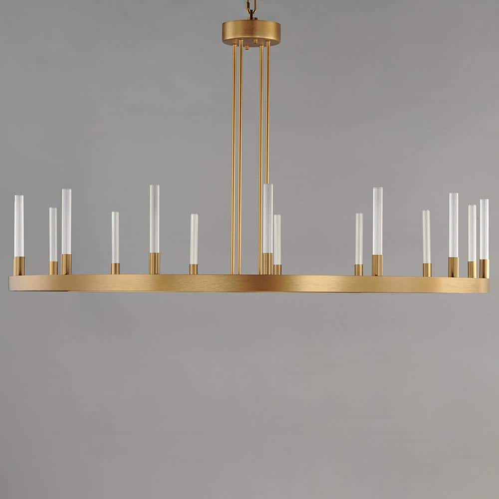 Ovation Gold 15-Light LED Chandelier with Clear Ribbed Glass