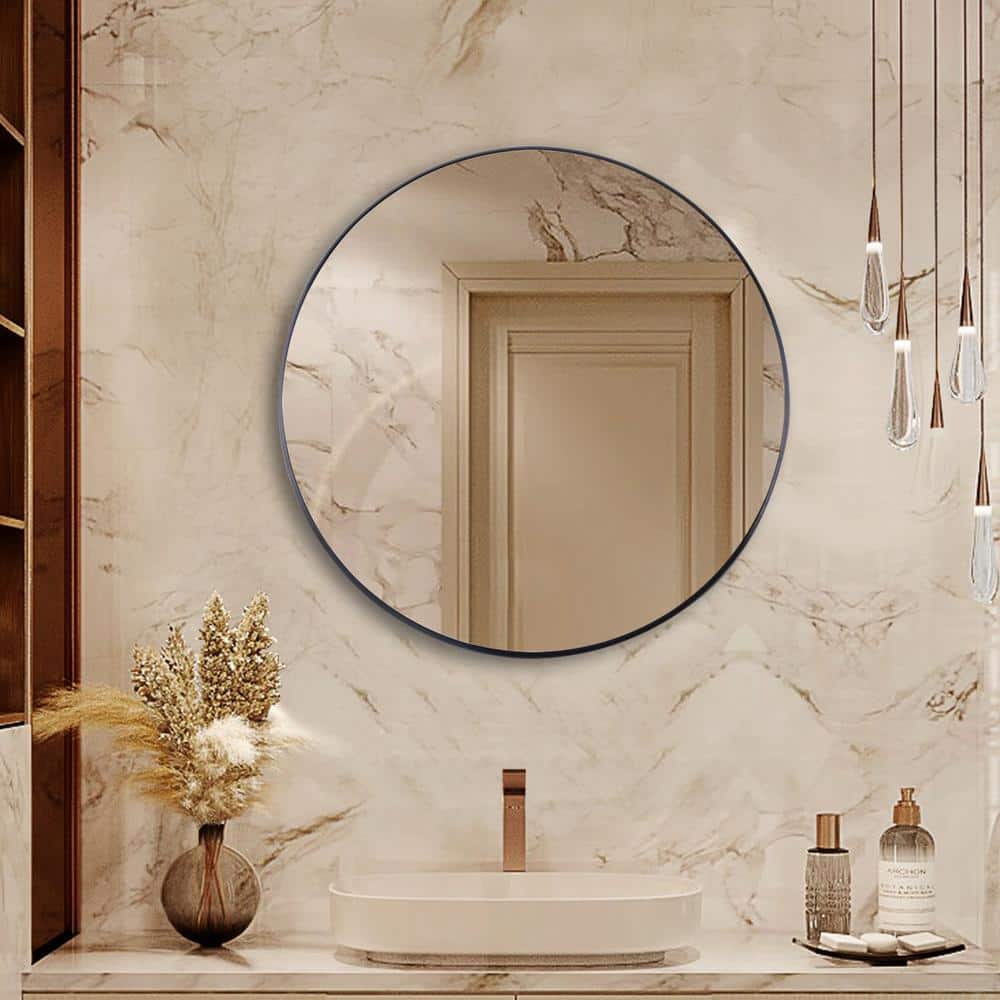 30 in. W x 30 in. H Round Aluminum Metal Framed Wall Mirror Bathroom Vanity