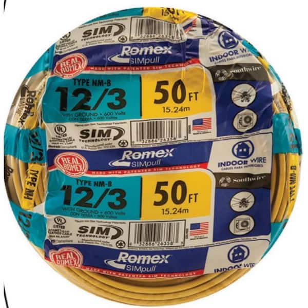 Southwire 50 ft. 12/3 Solid Romex SIMpull CU NM-B W/G Wire