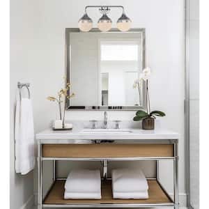 3-Light Chrome Bathroom Vanity Light Fixture with Opal Glass Shades