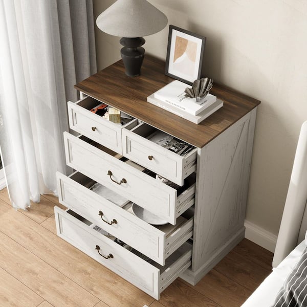 Kingdely White 5 Drawer 31.7 in. W Dresser without Mirror, Chest