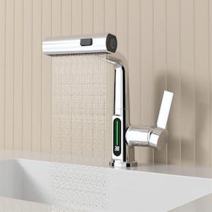 Single Handle Pull Out Sprayer Kitchen Faucet in Chrome with LED Temperature Digital Display