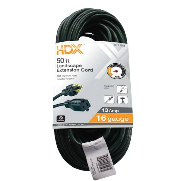 HDX 50 ft. 16/3 Light Duty Indoor/Outdoor Landscape Extension Cord, Green  HD#809-543 - The Home Depot