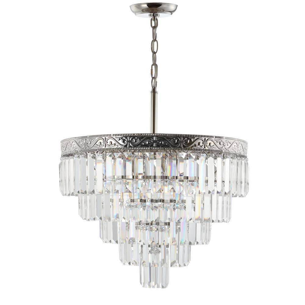 Wyatt 20" Polished Nickel 4-Light Tiered Crystal Chandelier