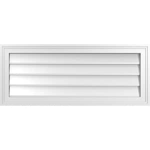 34 in. x 14 in. Vertical Surface Mount PVC Gable Vent: Decorative with Brickmould Frame