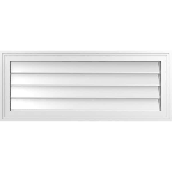 Ekena Millwork 34 in. x 14 in. Vertical Surface Mount PVC Gable Vent: Decorative with Brickmould Frame