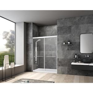 60 in. W x 76 in. H Framed Sliding Shower Door in Brushed Nickel with Explosion-Proof Clear Glass