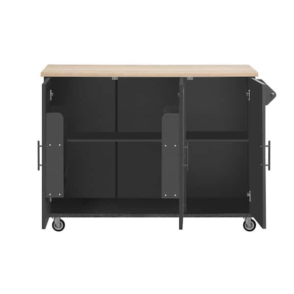 Nestfair Black Wood Base with Mdf Wood Top Rolling Kitchen Island (18.5-in x 53.1-in x 37-in)