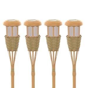 4 Pack Black Bamboo Solar Torch Lights Flickering Flame Outdoor Decorations for Patio Path Yard