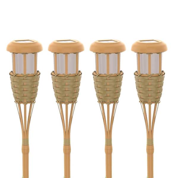Misopily 4 Pack Black Bamboo Solar Torch Lights Flickering Flame Outdoor Decorations for Patio Path Yard