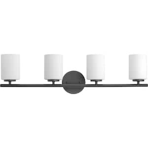 Replay Collection 31-1/4 in. 4-Light Textured Black Etched Glass Modern Bath Vanity Light