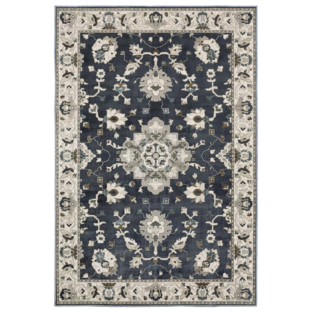 Edgewater Blue/Beige 5 ft. x 8 ft. Traditional Bordered Oriental Floral Polyester Indoor Area Rug price history on PriceWatchPro