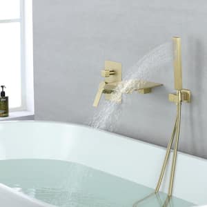 Aca Single-Handle Wall Mount Roman Tub Faucet with Hand Shower in Brushed Gold (Valve Included)