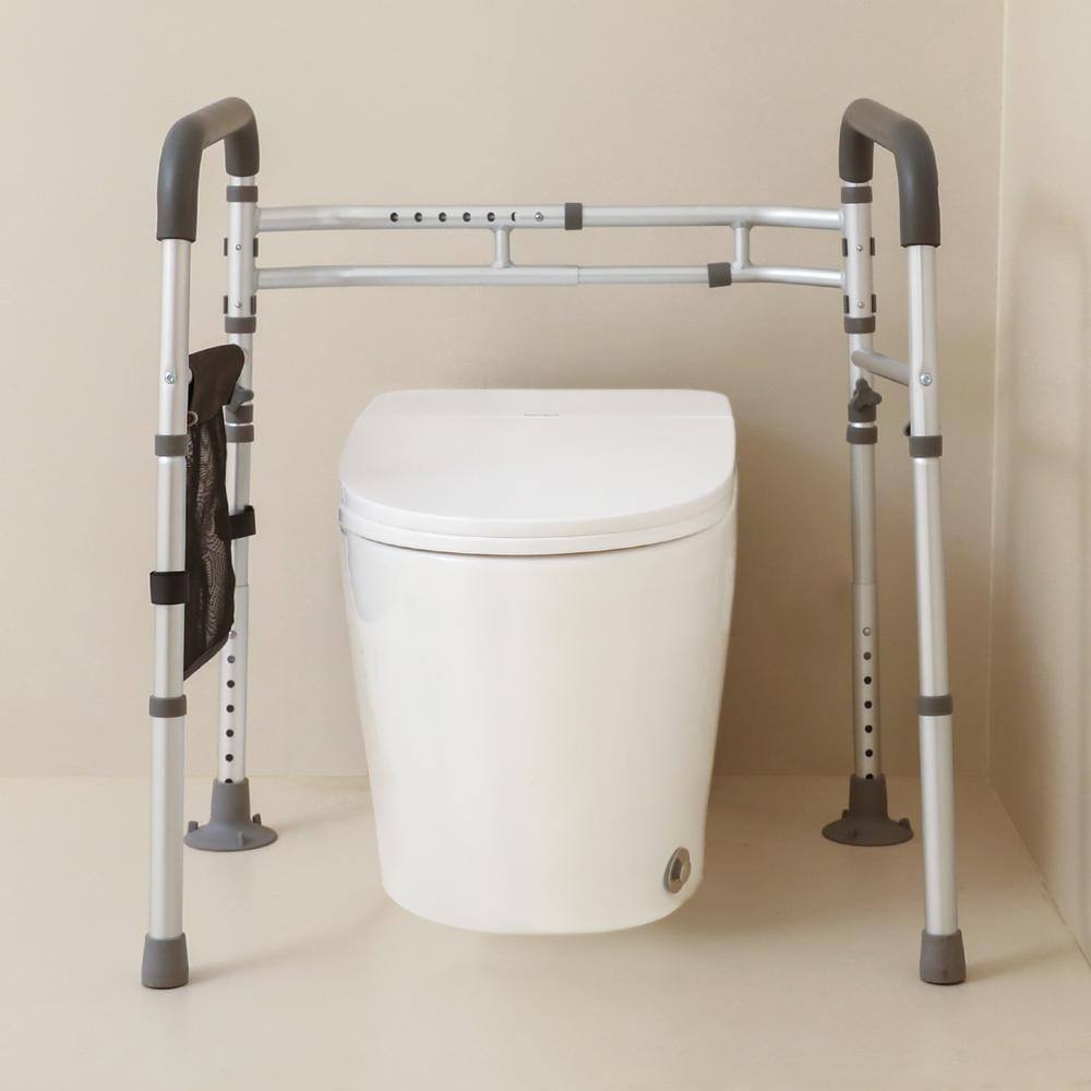 Adjustable Aluminum Toilet Safety Handrail with Storage Pouch