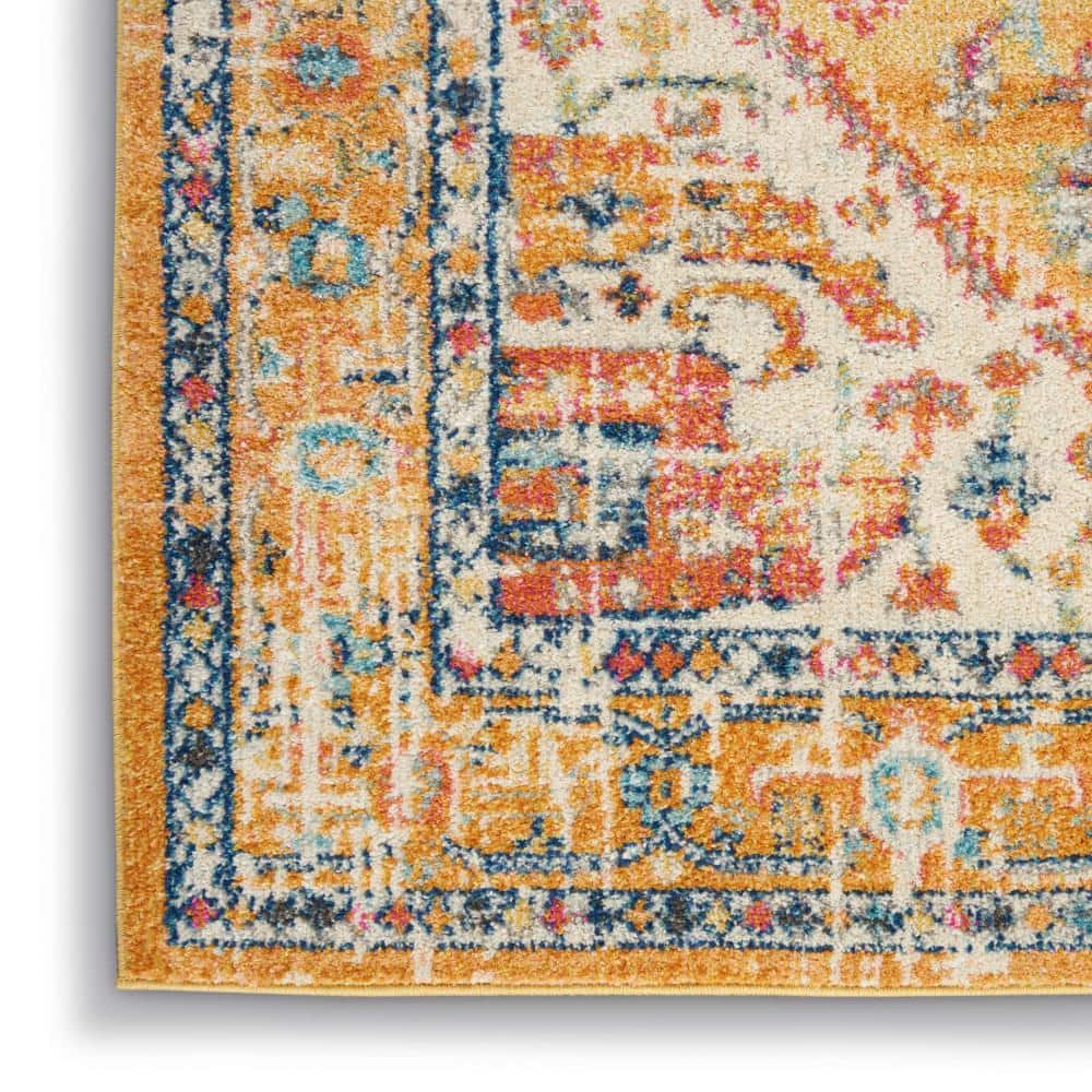 Ivory and Yellow Floral Viscose Rectangular Area Rug