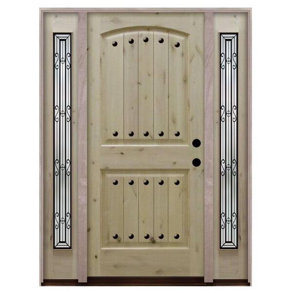 Steves & Sons 60 in. x 81.5 in. Rustic 2-Panel Plank Unfinished Knotty Alder Wood Prehung Front Door with Sidelites