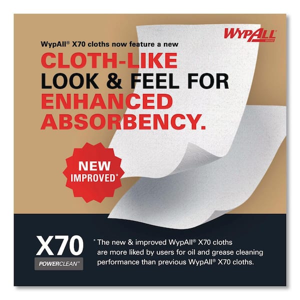 WYPALL X70 Cloths, POP-UP Box, 9-1/10 in. x 16-4/5 in., White, 100