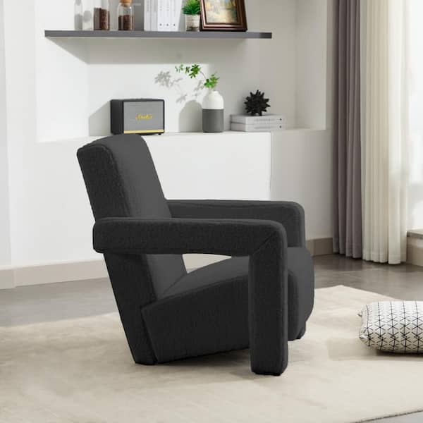 JEAREY Modern Black Adirondack Chair Interior Design Style Luxurious Lambswool Upholstered Accent Chair