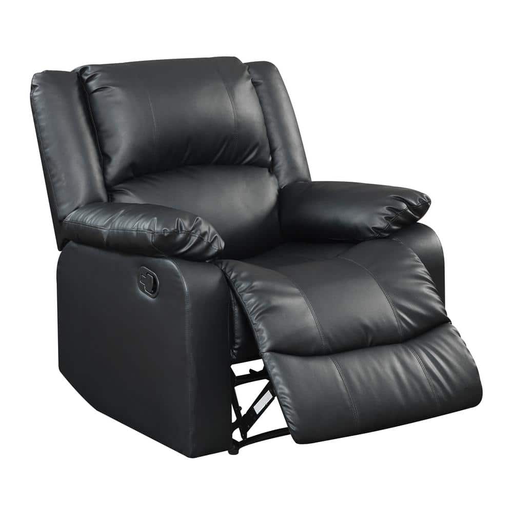 Pittsburg Black Faux Leather Manual Recliner with Wood Frame