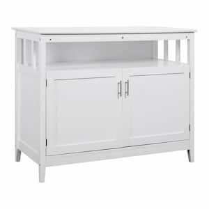 White Wooden Kitchen Storage Cabinet Buffet Sideboard with Double Doors and Open Shelf