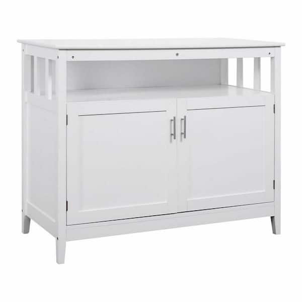 FORCLOVER White Wooden Kitchen Storage Cabinet Buffet Sideboard with Double Doors and Open Shelf