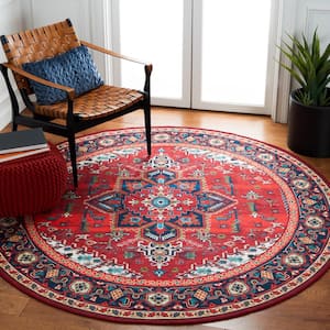 Tuscon Red/Blue 7 ft. x 7 ft. Machine Washable Floral Round Area Rug