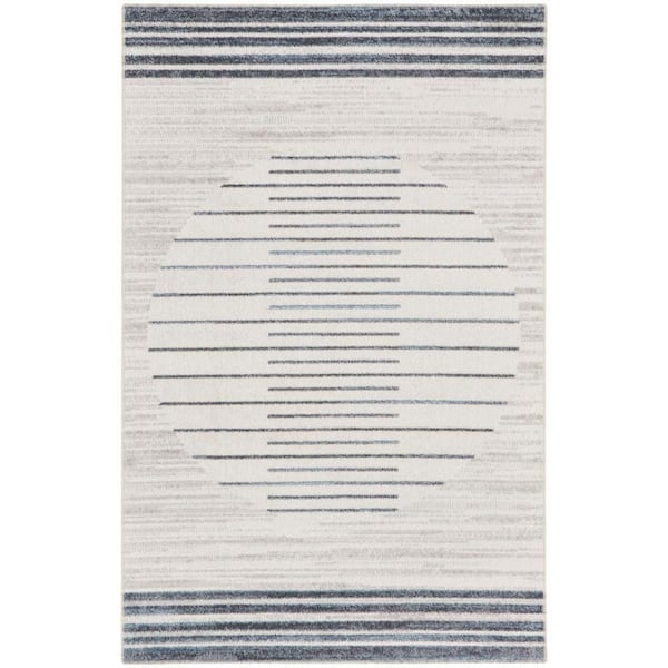 Astra Machine Washable Ivory Blue 3 ft. x 5 ft. Striated Contemporary Area Rug
