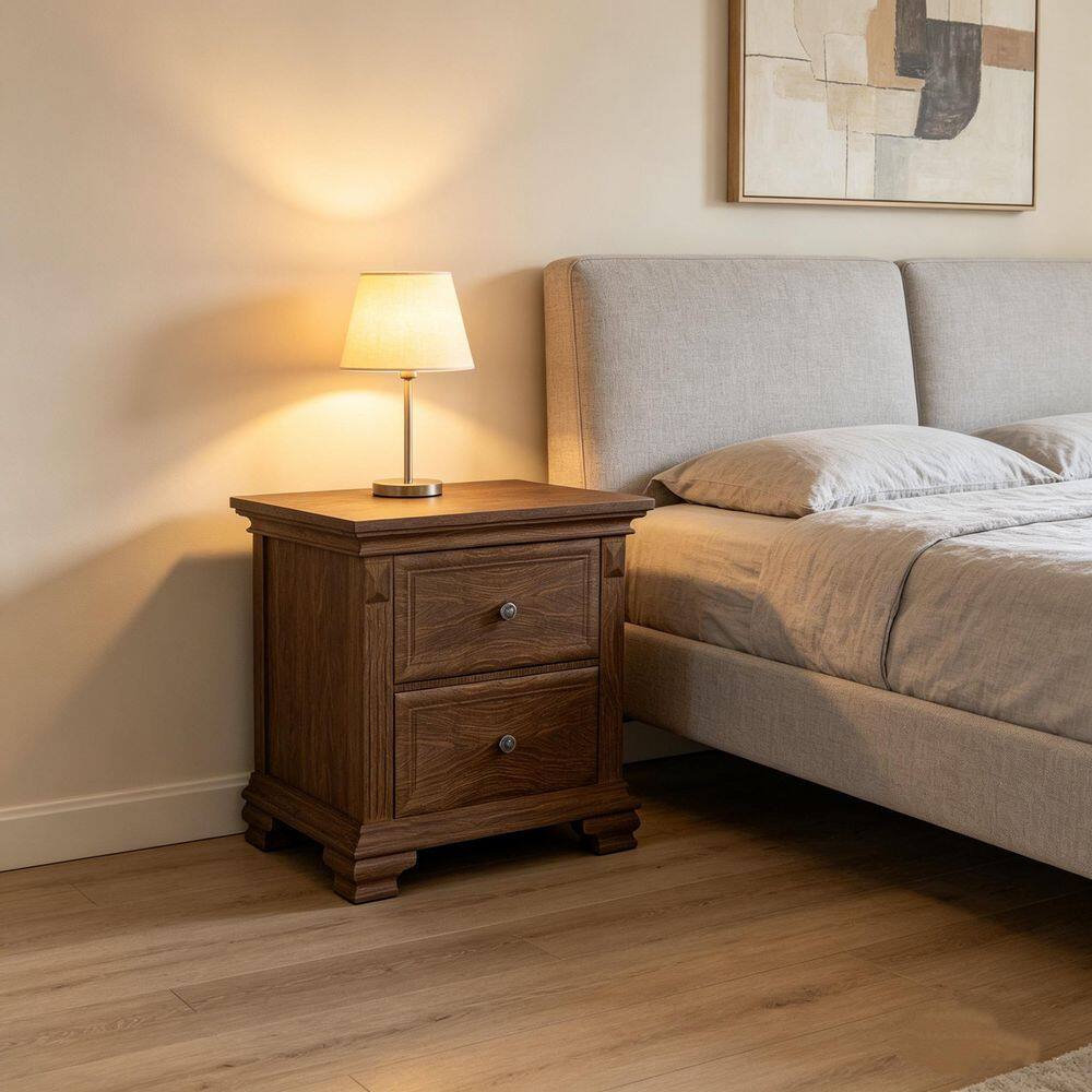 Dark Brown 2-Drawers Carved Nightstand Solid Wood Frame King Bedside End Table for Platform Bed with Storage (Set of 2) price history on PriceWatchPro
