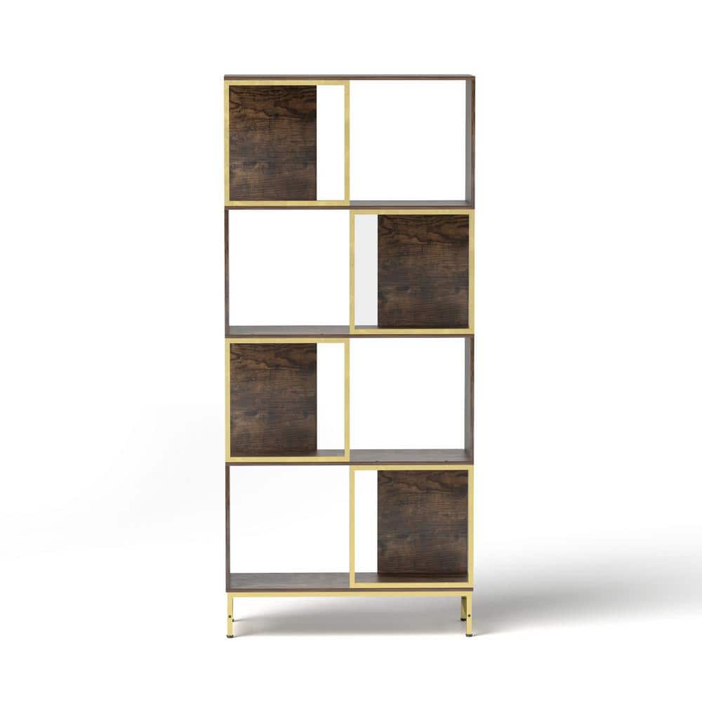 70.8 in. Tall Rustic Wood and Metal Frame 4-Shelf Etagere Bookcase for Livi