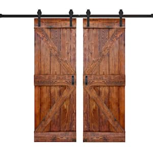 K Series 56 in. x 84 in. Carrington Finished DIY Solid Wood Double Sliding Barn Door with Hardware Kit