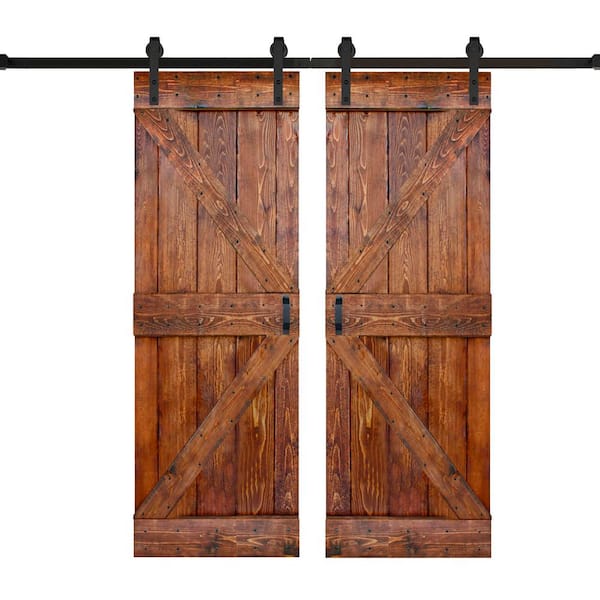 ISLIFE K Series 56 in. x 84 in. Carrington Finished DIY Solid Wood Double Sliding Barn Door with Hardware Kit