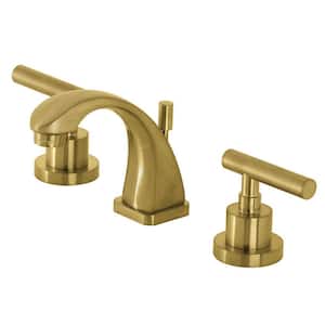 Manhattan 8 in. Widespread 2-Handle Bathroom Faucets with Brass Pop-Up in Brushed Brass