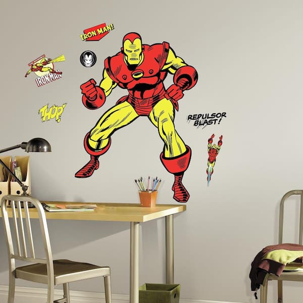 RoomMates 5 in. x 19 in. Classic Iron Man Comic 18-Piece Peel and Stick Giant Wall Decal