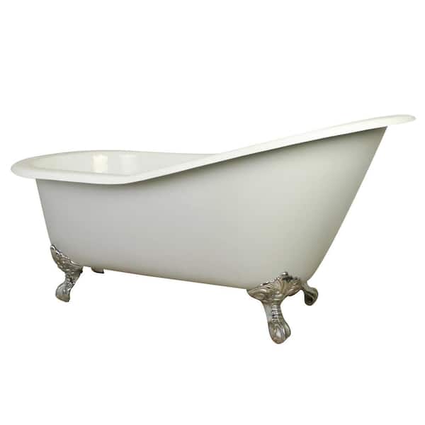 61 in. Cast Iron Polished Chrome Slipper Clawfoot Bathtub in White