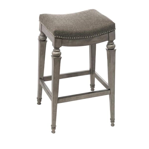 Hillsdale Furniture Vetrina 30.5 in. Weathered Gray Backless 30.5 in Non Swivel Barstool Gray Fabric Seat